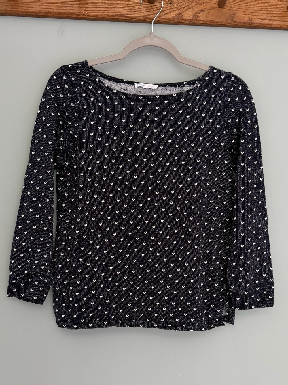 Talbots Heart 100% Cotton Navy Blue White Long Sleeve Top Light Sweatshirt